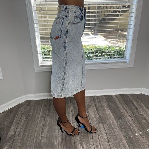 JORDACHE Vintage Acid Light Wash Denim Jean Pencil Skirt - Picture 2 of 14